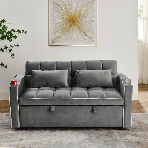 LuneluX_Home – 55.5" Foldable Velvet Sofa Bed Adjustable in 3