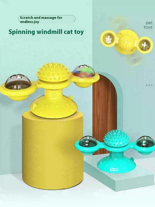 Interactive Windmill Cat Toy With LED Light Ball, Suction Cup, And