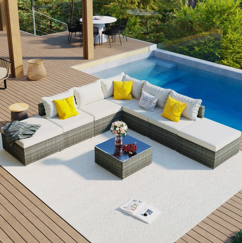 LuneluX_Home – 8-Piece Wicker Patio Conversation Set with Cushions