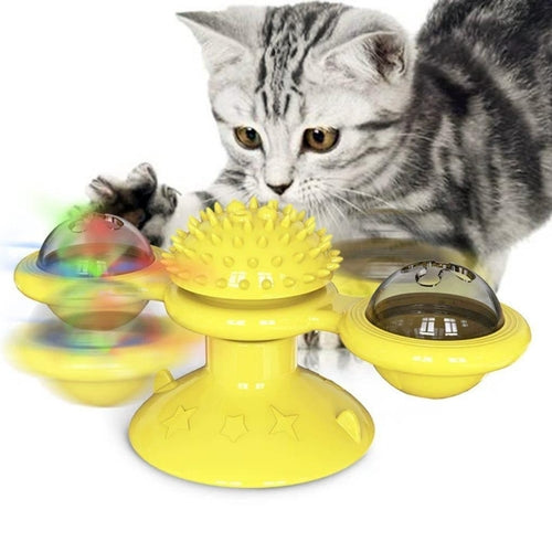 Interactive Windmill Cat Toy With LED Light Ball, Suction Cup, And