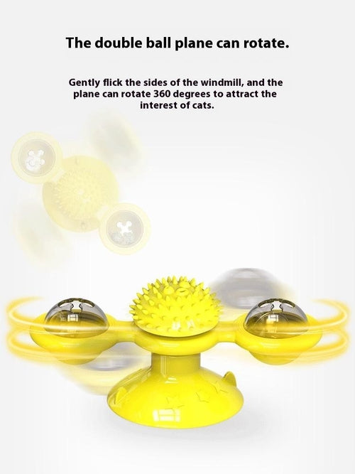 Interactive Windmill Cat Toy With LED Light Ball, Suction Cup, And