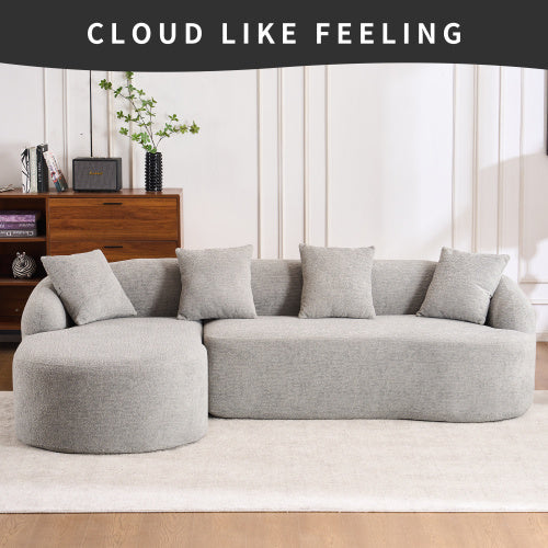 LuxeForm™ – Grey Compression Sofa with Chaise Lounge & 4 Pillows (US