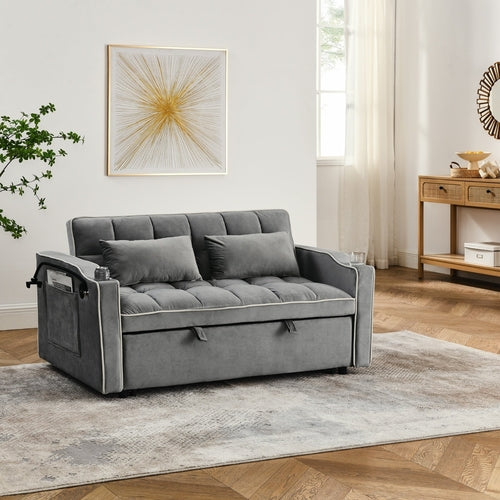 LuneluX_Home – 55.5" Foldable Velvet Sofa Bed Adjustable in 3