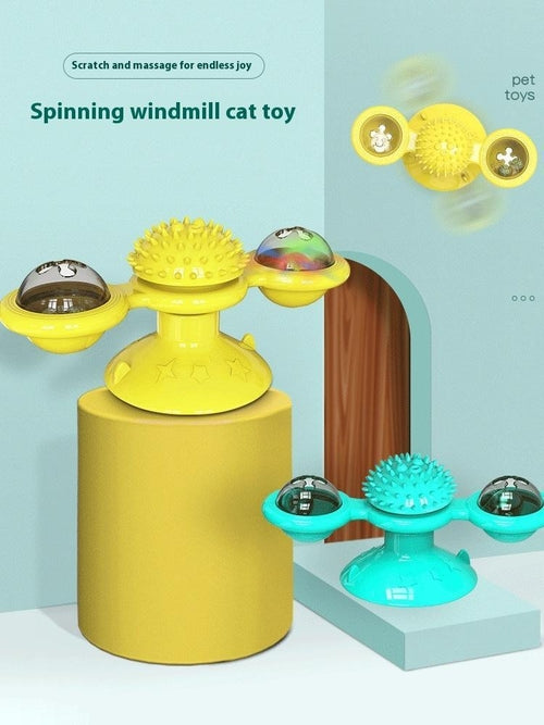 Interactive Windmill Cat Toy With LED Light Ball, Suction Cup, And
