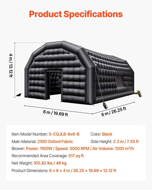 Inflatable Nightclub, 8 x 6 x 4 m Inflatable Party Tent with 1100W